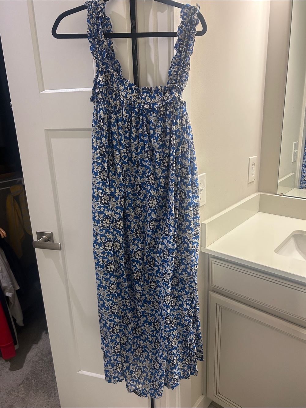 GAP Blue and White Floral Smocked Maxi Dress